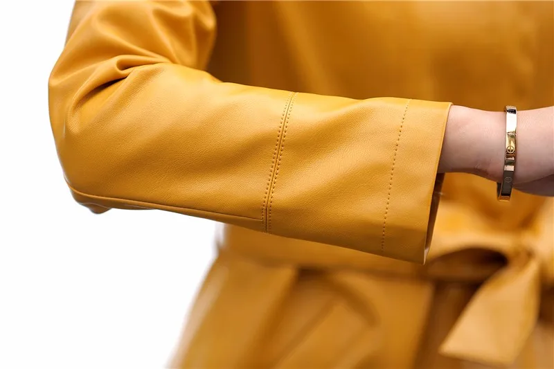 Кожаные пальто женские длинные с поясом кожаные куртки с отложным воротником Jaqueta Couro Jaqueta De Couro Feminina CJJ0018
