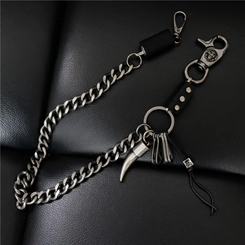 

Biker Wallet Chains Wolf Tooth Charm Bicycle Belt KeyChain Hip-hop Street Punk Alloy Plating Jeans Pant Black Chains 2019 DR88