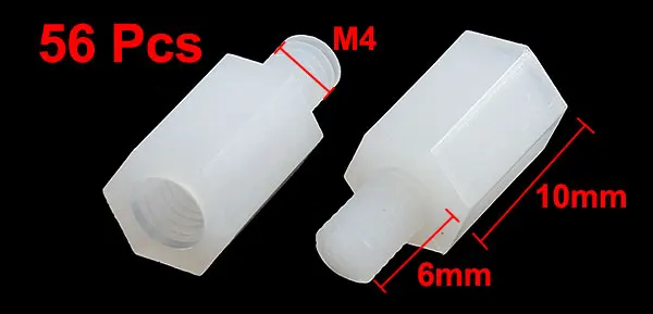 56Pcs M4 10mm+6mm Male to Female Nylon Hex Stand-off Standoff Spacer PCB Pillar