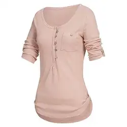 Оптовая продажа, Женская Повседневная Однотонная футболка с длинными рукавами и круглым вырезом, большие размеры