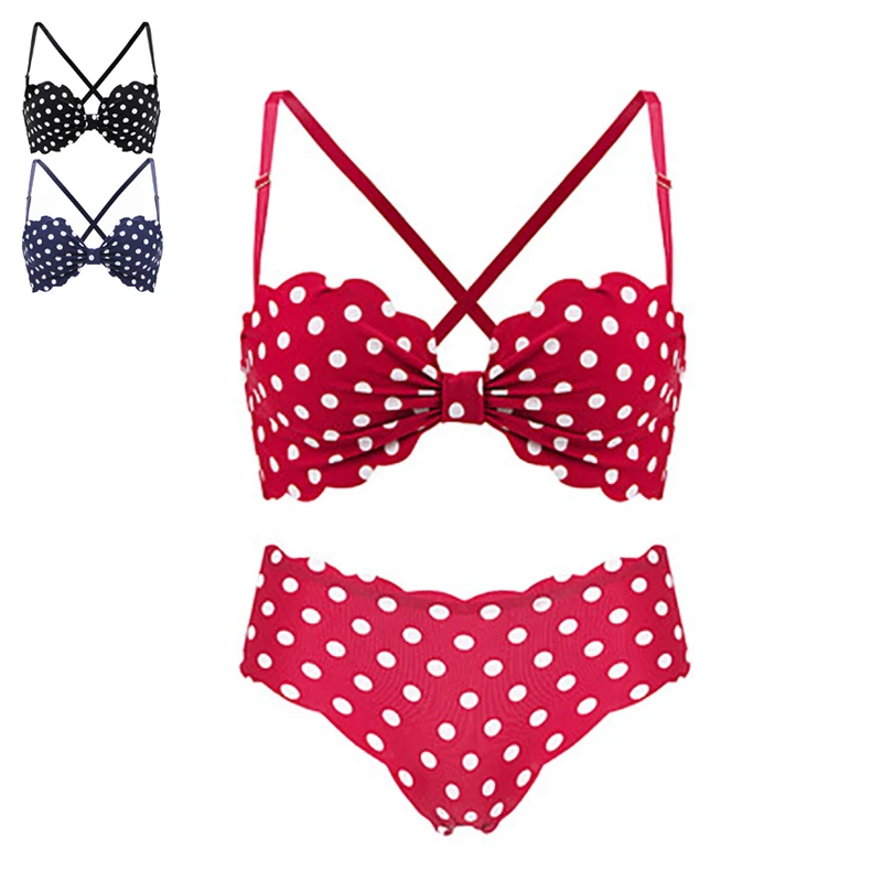 

Sexy Seamless Bra For Women Push Up Bra Lingerie Set Wireless Bralette Fashionable Dot Brassiere Panties Underwear Intimates #D