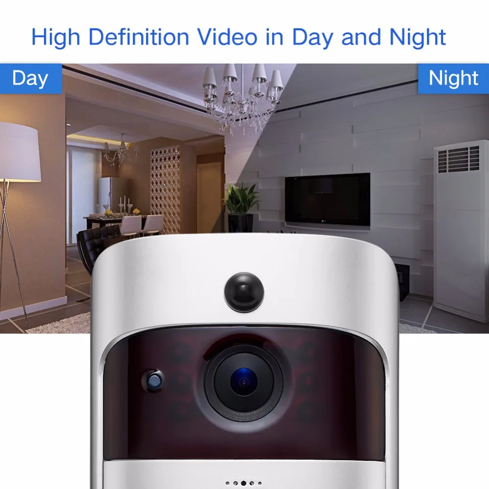 Низкое энергопотребление видео дверной звонок беспроводной WiFi 720P камера PIR