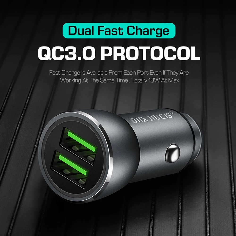 DUX DUCIS 36 W المزدوج USB تهمة سريع 3.0 سيارة شاحن سامسونج S9 S8 Xiaomi فون المحمول الهاتف QC3.0 سريع السيارات شاحن في سيارة