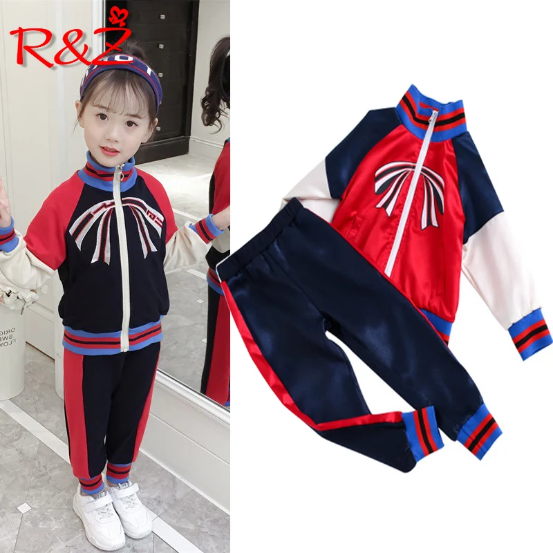 R& Z/Весенний костюм для девочек коллекция года, Корейская версия новой детской спортивной одежды из двух предметов, модная повседневная одежда для девочек