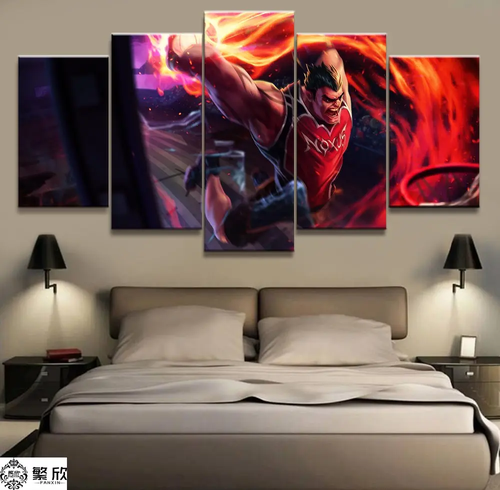 

5 Panel LOL League of Legends Darius Game Canvas Printed Painting For Living Room Wall Art Decor HD Picture Artworks Poster