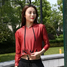 Женская спортивная рубашка фитнес сетка глаз с длинными рукавами йога с капюшоном бег быстросохнущие полые Новинка Осень