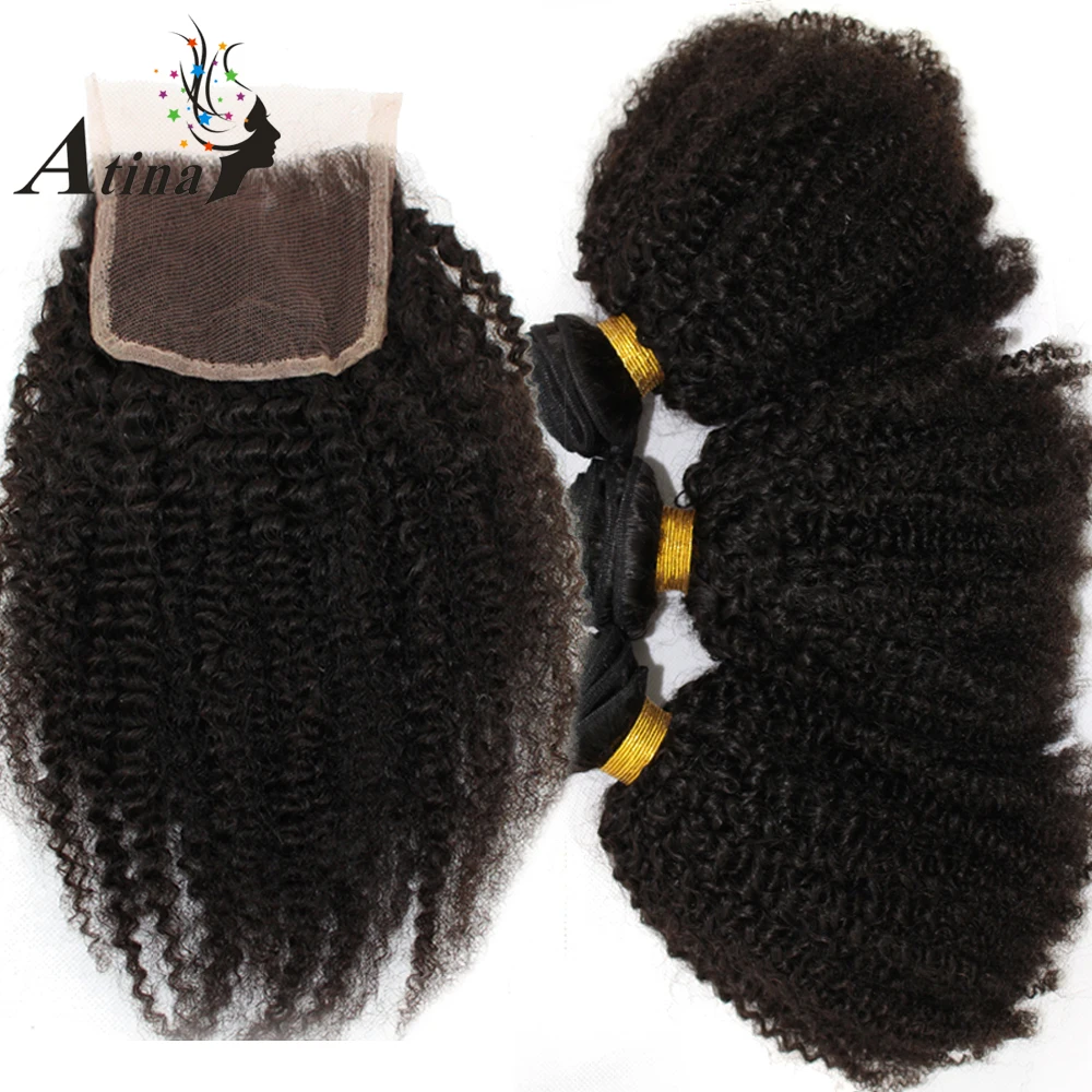 

Brazilian Afro Kinky Curly Virgin Human Hair Weave with Closure for Black Women Lace Closure with Bundles with Baby Hair Atina