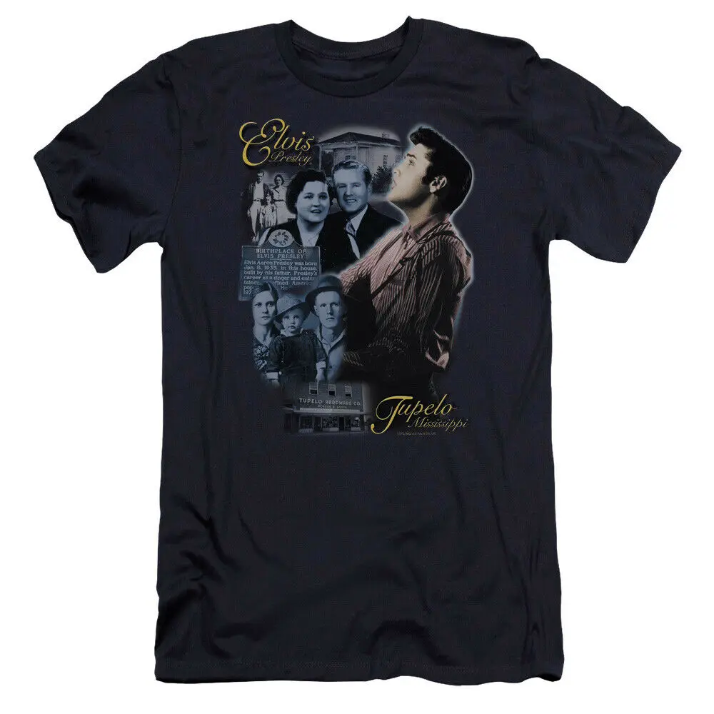 Elvis Presley Премиум холщовая футболка коллаж темно-синяя футболка