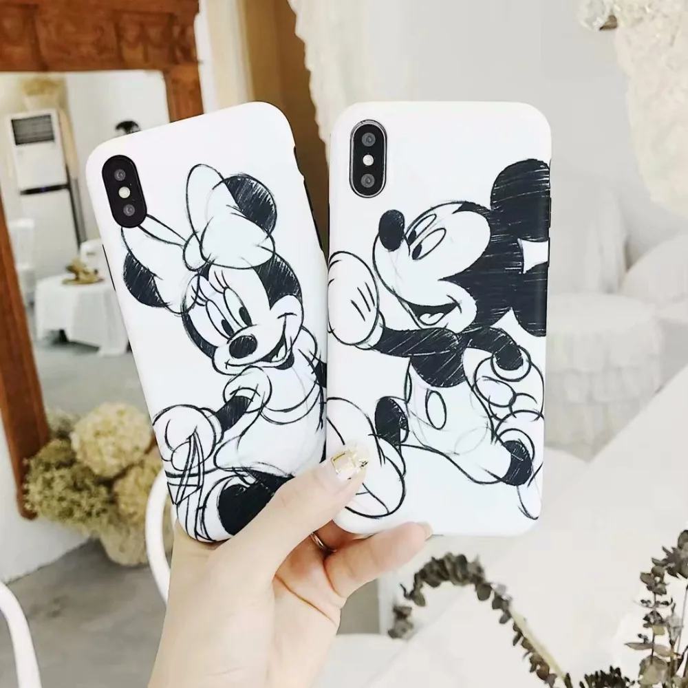 Cartoon white Mickey Minnie Couples Phone Case For iphone