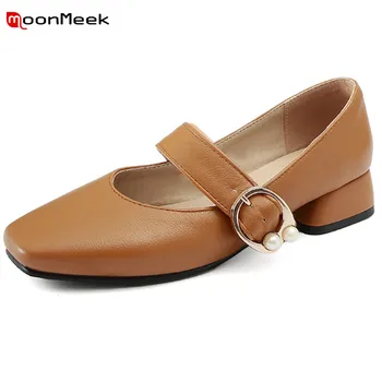 

MoonMeek new arrive hot prevail elegant women shoes square toe slip on square heel shallow simple gentle med heel female pumps