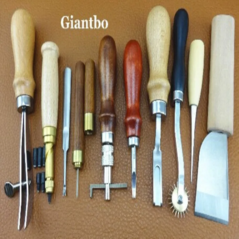Hand Made Leather Tools Kit Craft Adjustable Stitching Groover Awl Over