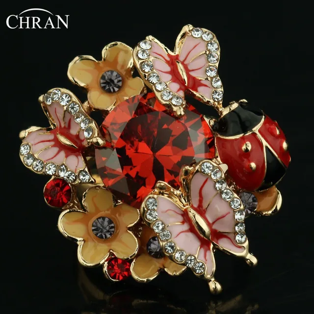 CHRAN Gold Color Ladybug Designer Zircon Jewelry Rings Wholesale Crystal Enamel CHRAN Gold Color Ladybug Designer Zircon Jewelry Rings Wholesale Crystal Enamel