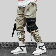 2019 Men's Camouflage Joggers Pants Hip Hip Streetwear Ribbons Cotton Cargo Pant Trousers Elastic Waist Casual Harem Pants Loose