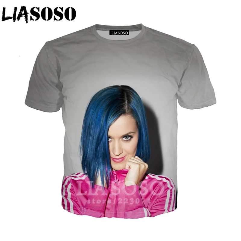 

LIASOSO Summer New Men Women Fashion Sweatshirt 3D Print Singer Katy Perry Short Sleeve T-Shirt Unisex Casual Pullover A160-03