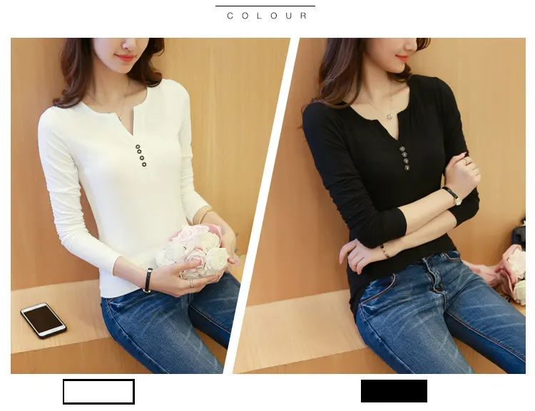 Tee Shirt Femme T-shirt Autumn Tops Tee Female Tshirt V-neck Long Sleeve Buttons Tshirts Casual Large Size Camisetas Mujer 2019 (3)