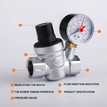 

DN15/20 Water Pressure Reducing Valve Regulator 3/4 Brass Coopper Chrom with Gauge