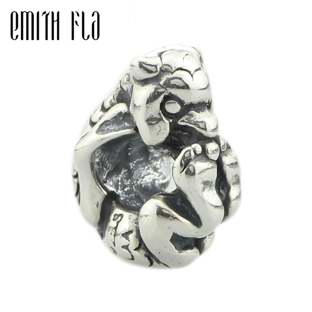 

Emith Fla 925 Sterling Silver Rolling Dragon Troll Charm Bead Fit for European Brand Bracelet & Necklace Vintage Pendant Jewelry