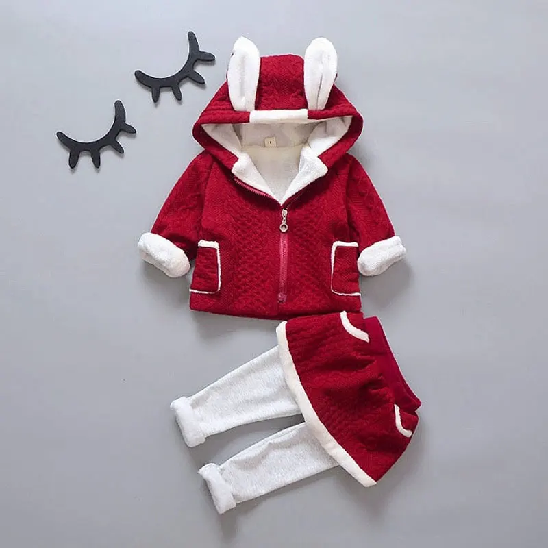 

2017 Cartoon Cotton Autumn Thick Hooded Clothing Set For Newborn Girl Fashion Outerwear Baby Child Clothes Suit Christmas Cloth