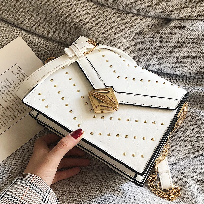 

European Fashion Rivet Square bag 2019 New High Quality PU Leather Women's Designer Handbag Lock Chain Shoulder Messenger bags
