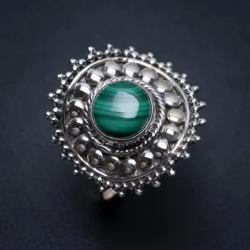 

Natural Malachite Handmade Boho 925 Sterling Silver Ring, US Size 9 S2269