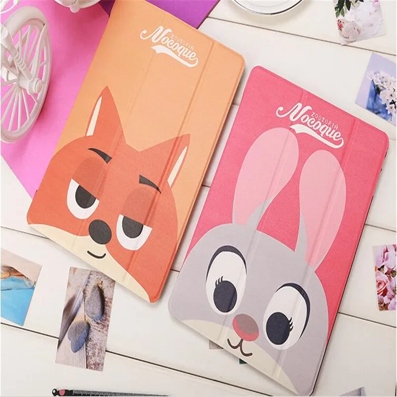 

Factory sell cute cartoon Judy Rabbit leather cover for ipad new 2017 A1822 Nick fox tablet case 3in1 low price