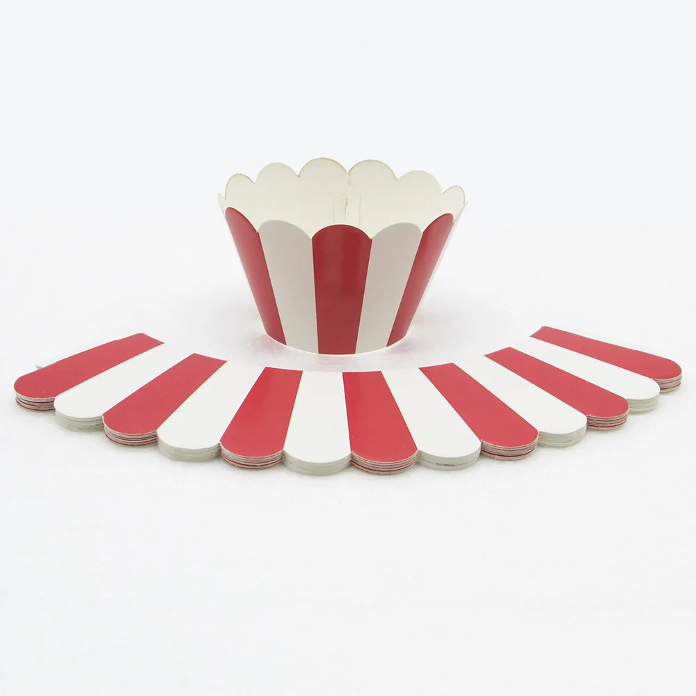 12 шт. полосатая обертка для кексов без Топпер для торта для свадьбы, дня рождения, вечеринки, конфет, украшения, цирк - Цвет: Red striped x12pcs