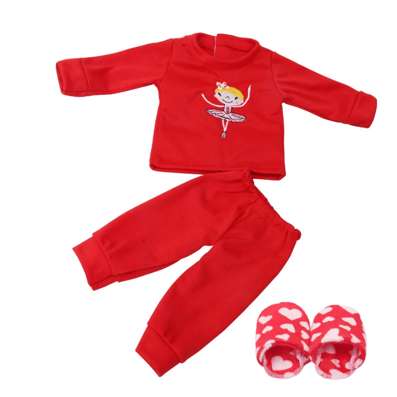 18 inch Girls doll clothes Fashion suit pajamas set with shoes American born dress Baby toys fit 43 cm baby dolls c642 - Цвет: Red