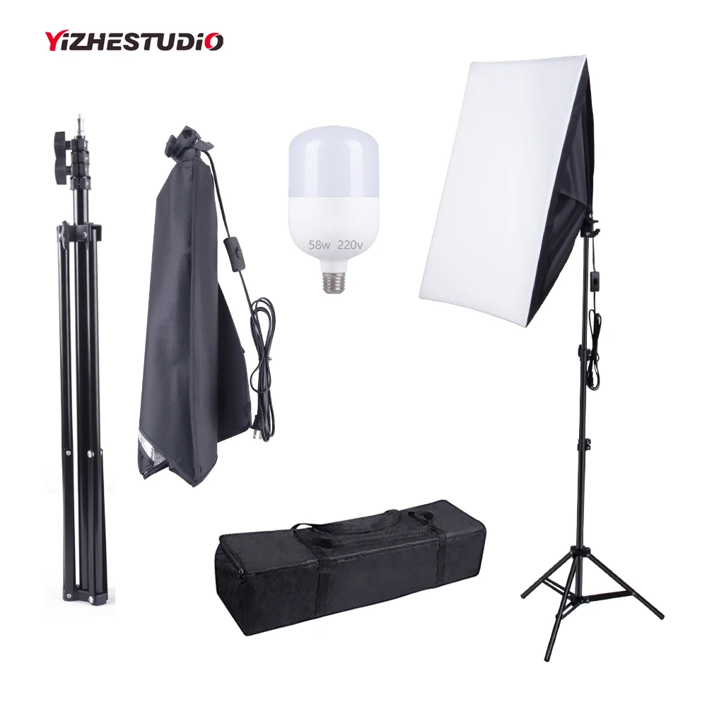 

Yizhestudio Photography Lighting Soft box 50*70cm Portable Diffuser Umbrella Soft box for flash with 2M tripod stand 58 w bulb