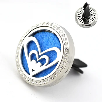 

30mm Stainless Steel rhinestone crystal heart design air outlet aroma essential oil diffuser for car