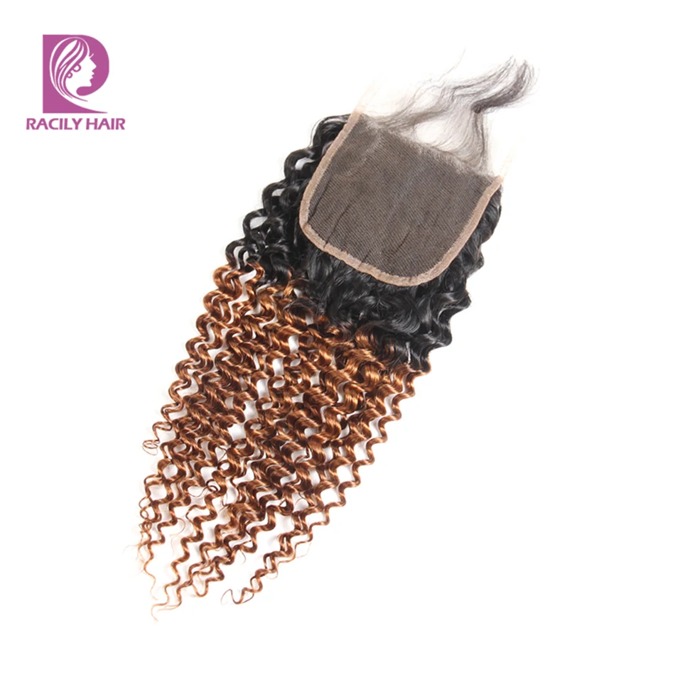 Racily Hair 1B/30 перуанские кудрявые волосы человеческие волосы пряди с закрытием коричневые Омбре пряди с кружевом Remy