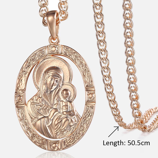 Blessed Virgin Mary Pendant Necklace For Women Men 585 Rose Gold Necklace Fashion Jewelry Wholesale Gifts 50.5cm GP192