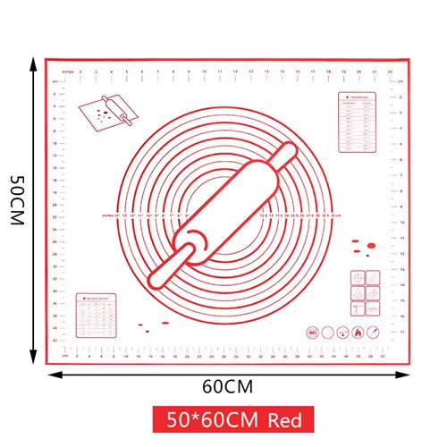 Большой размер антипригарный силиконовый коврик для выпечки многоразовый коврик для выпечки торта инструмент для выпечки 80*60 см/70*50 см/60*60 см/60*50 см/50*40 - Цвет: 60x50CM Red
