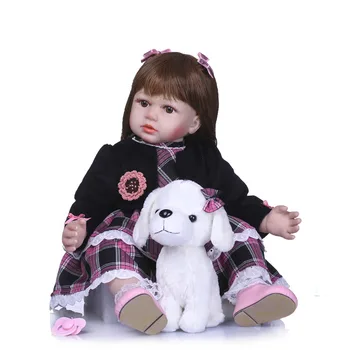 

Nicery 23-24inch 58-60cm Bebe Reborn Doll Soft Silicone Boy Girl Toy Reborn Baby Doll Gift for Child Black Coat White Dog Doll