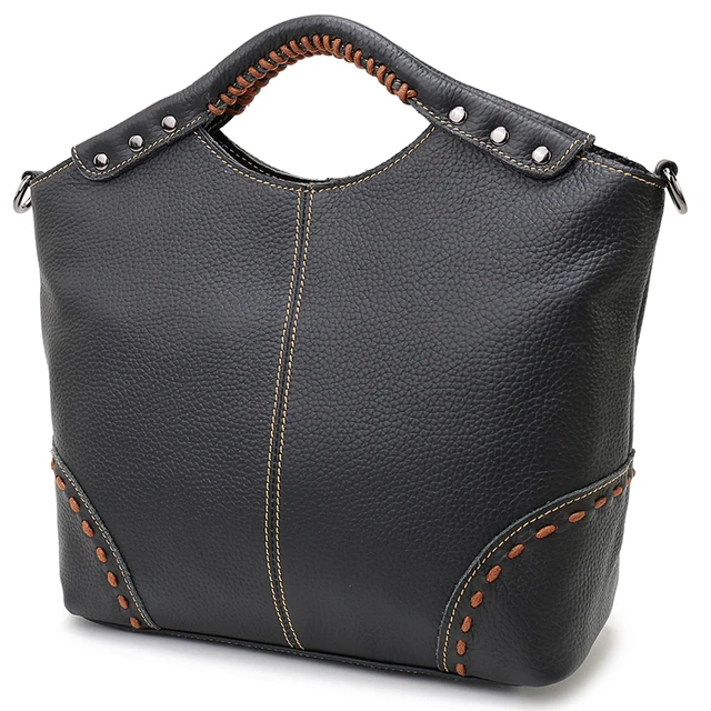 Nuleez Vintage Ladies Handbag Genuine Leather Bag Handmade Classic Women handbag Black Shoulder Bag Tote Bag With Strap New 1222