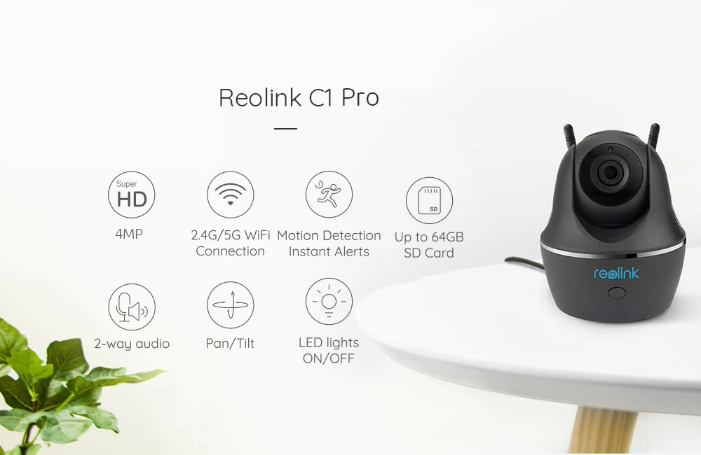 Reolink 4MP камеры безопасности с 2,4G/5G wifi Pan/наклон 2-полосная аудио ip камера Слот для карты SD ip камера C1 Pro