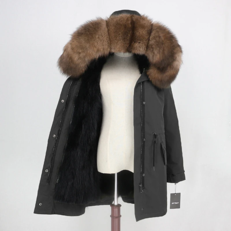 OFTBUY пальто с натуральным мехом, зимняя куртка для женщин, натуральный Лисий мех, водонепроницаемая парка, съемная верхняя одежда, Толстая теплая уличная одежда, бренд - Цвет: black black brown D