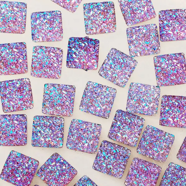 

100pcs 12mm square shiny resin cabochon,Embellishments Craft Supplies,glitter resin for jewelry making,Lt. Amethyst-10062452