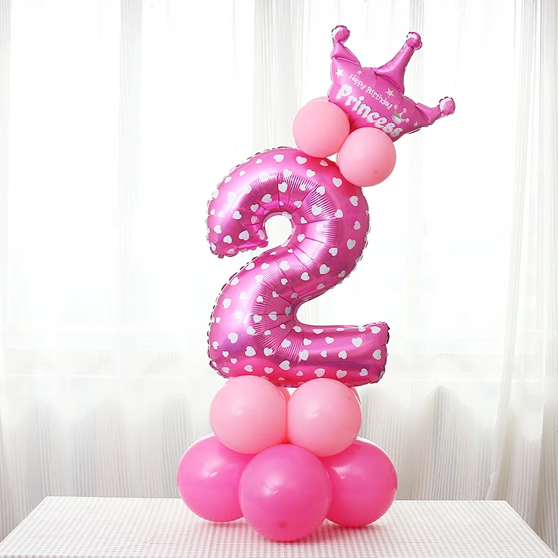 1 комплект цифровой номер фольги Воздушные шары День рождения Юбилей баллоны Корона юбилей КИС взрослые вечерние воздушные декор из воздушных шаров - Цвет: Pink 2