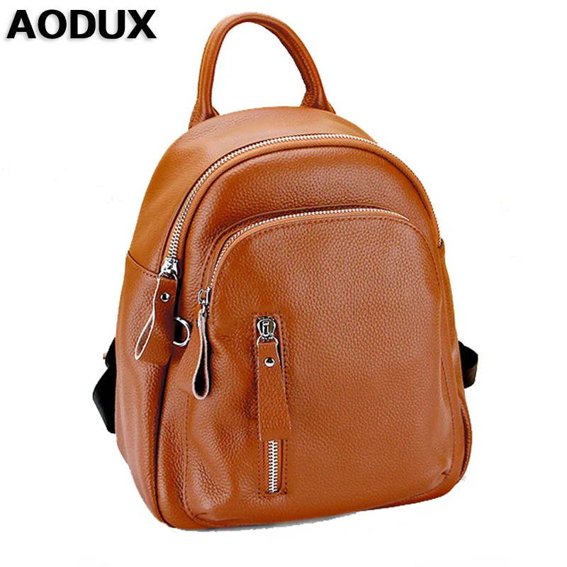 

AODUX Famous Brand Small Genuine Leather Women Backpack Cowhide Women Real Leather Backpacks Bags Girls