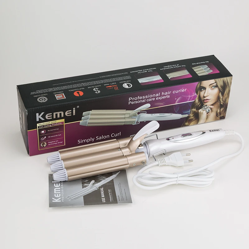 220-110 Kemei щипцы для завивки волос керамический тройной баррель для завивки волос Professional прибор для завивки волос Инструменты для укладки волос Styler