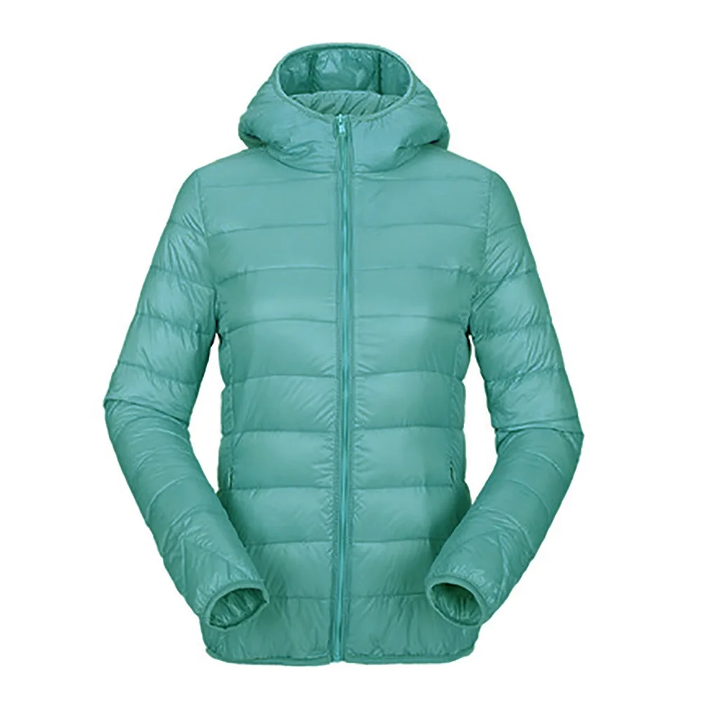 Зимний женский ультра легкий пуховик, 90% утиный пух, тонкие куртки с капюшоном, теплое пальто с длинным рукавом, пуховая парка, Женская однотонная верхняя одежда