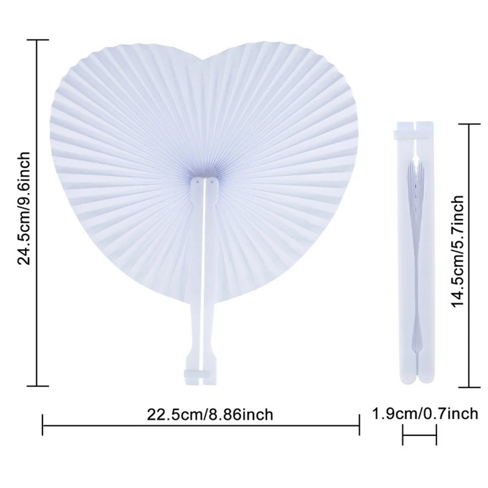 Практичный Китайский белый бумажный вентилятор круглый в форме сердца Складной вентилятор с пластиковой ручкой ручные вентиляторы складные для свадьбы, дня рождения, вечеринки