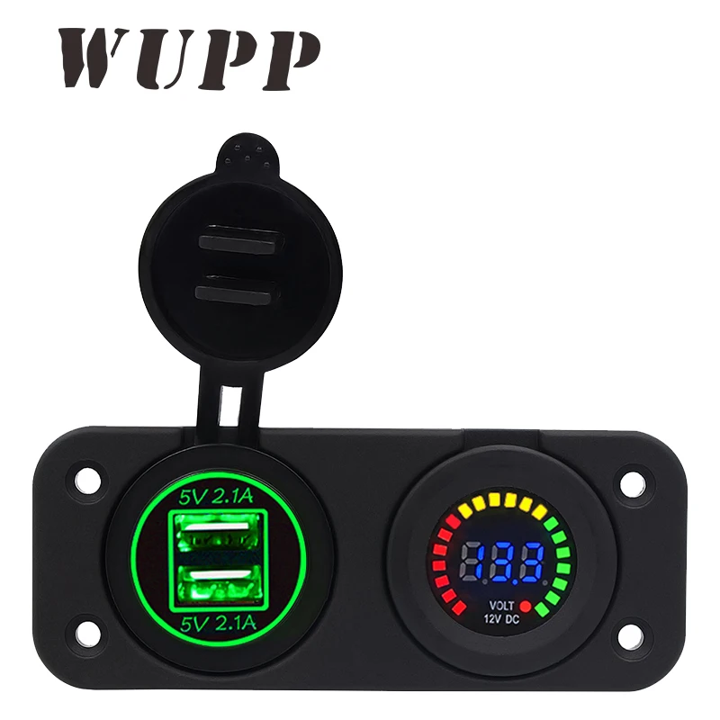 

WUPP Auto Car-Styling Boat Power Outlet Mini Dual Usb Car Charger 12V Voltmeter Green Color Display For Xiaomi/ Meizu/ Huawei