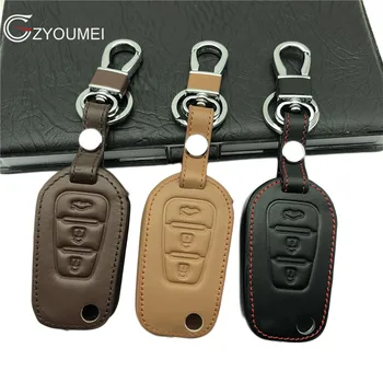 

Genuine Leather Car Key Cover 3 Buttons Remote Control Key Holder For LiFan X60 Folding Key Protected Shell Covers Starline A93