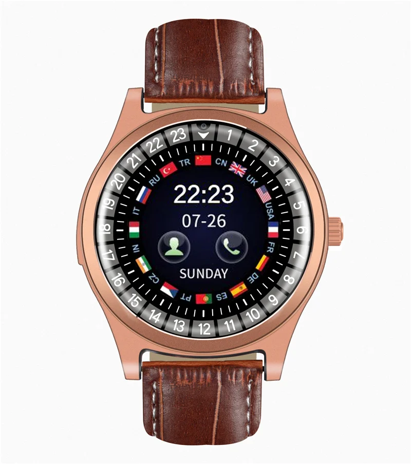 Новые кожаные умные часы, круглые спортивные наручные часы для фитнеса, поддержка SIM& TF карты с HD камерой, Роскошные Смарт-часы для Android iPhone