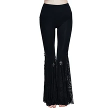 Gothic Women Bell-bottom Pants Polyester Flared Stretch Leggings Slim Fit Black Lace Leggings Pants