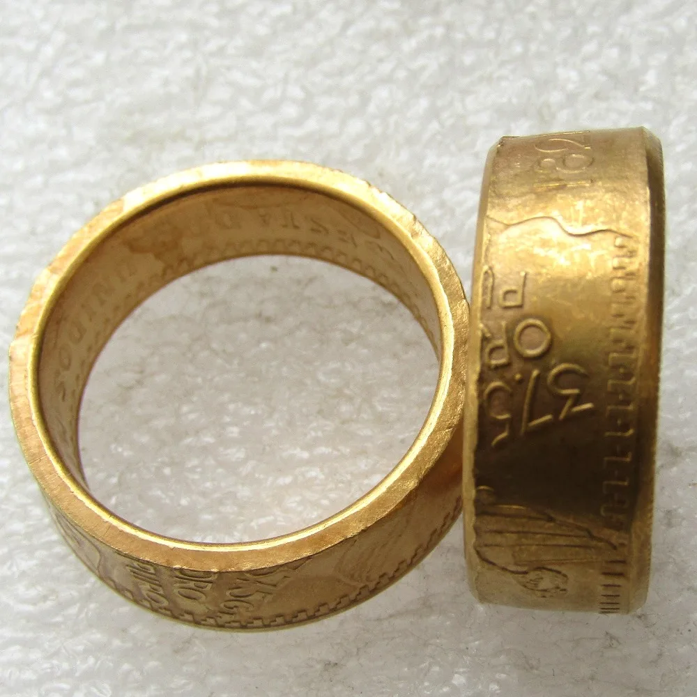 

1943 Mexico Gold 50 Peso Coin Gold Plated Ring Handmade In Sizes 9-16