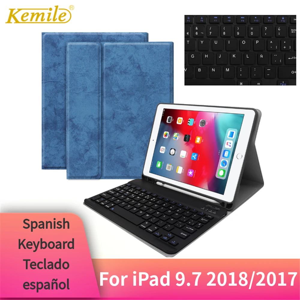 

Kemile for iPad 9.7 2018 Case Keyboard W Pencil holder Smart Protective Stand Cover For iPad 9.7 2017 Air 2 Teclado español