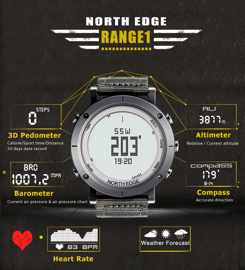Мужские спортивные смарт-цифровые часы с северным краем, водонепроницаемые уличные часы, часы для рыбалки, часы для альпинизма