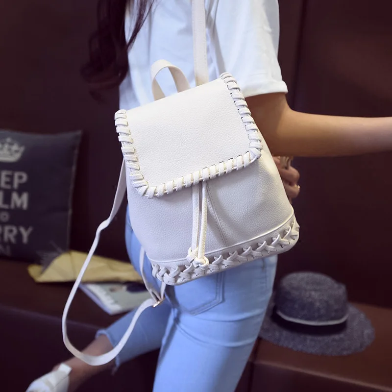 Las chicas lindas cordón Mochila Mini mujeres tejido de la bolsa de cuero de la PU de mochilas bolsas Mochila femenina XA559B